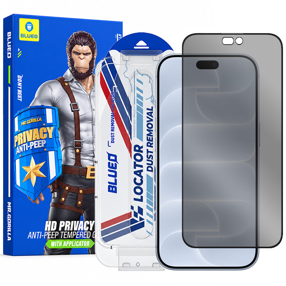 Протектор за екран Privacy Blueo Anti-Peep Applicator Pro за Apple iPhone 18 Pro, закалено стъкло, Full Glue