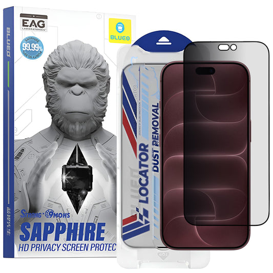 Защитно фолио за екран Privacy Blueo Premium Sapphire Applicator за Apple iPhone 18 Pro Max, закалено стъкло, Full Glue