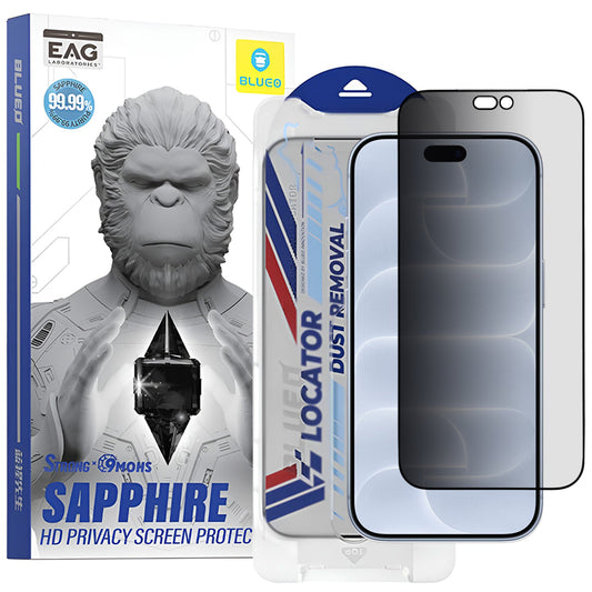 Защитно фолио за екран Privacy Blueo Premium Sapphire Applicator за Apple iPhone 18 Pro, закалено стъкло, Full Glue