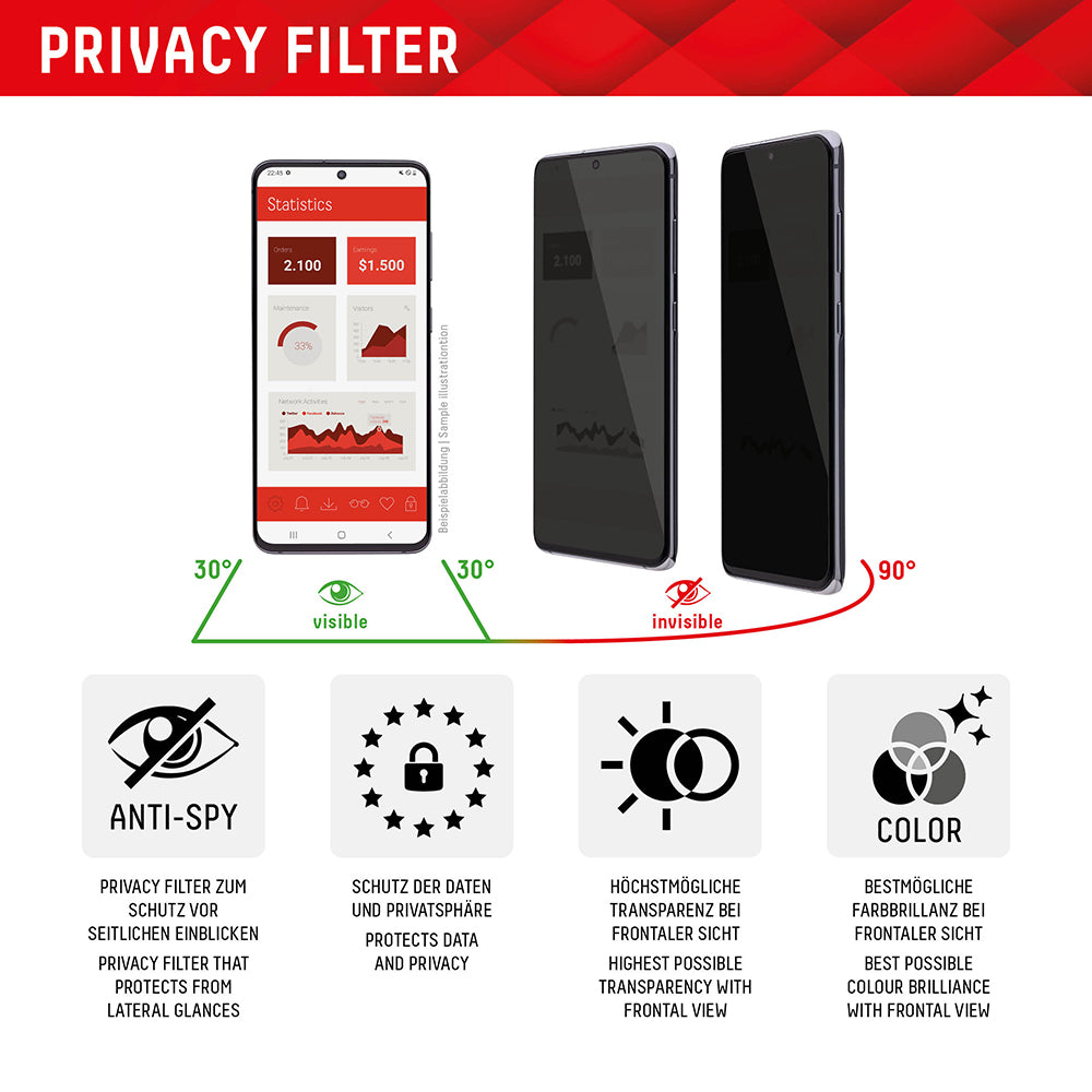 Privacy Screen Protector Displex Real Glass for Apple iPhone 16 Plus, Tempered Glass, Full Glue