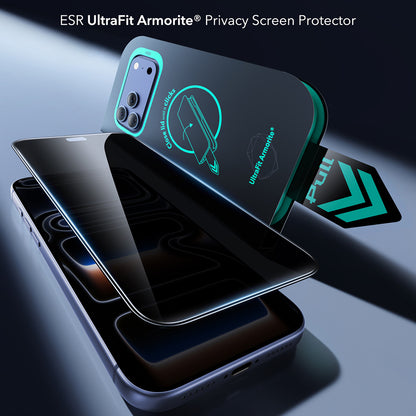 Протектор за екран Privacy ESR Armorite UltraFit за Apple iPhone 18 Pro, закалено стъкло, пълно залепване, комплект от 2 броя
