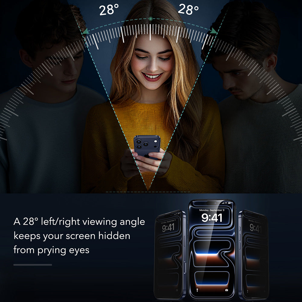 Протектор за екран Privacy ESR Armorite UltraFit за Apple iPhone 18 Pro, закалено стъкло, пълно залепване, комплект от 2 броя
