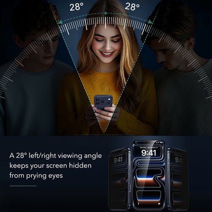 Протектор за екран Privacy ESR Armorite UltraFit за Apple iPhone 18 Pro, закалено стъкло, пълно залепване, комплект от 2 броя