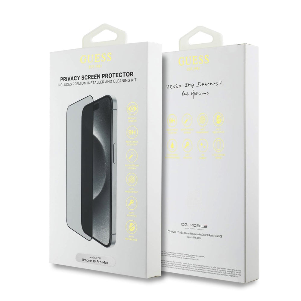 Защитно фолио Privacy Guess за Apple iPhone 16, закалено стъкло, пълно залепване, 2.5D, GUTGP16SBOKGCIP