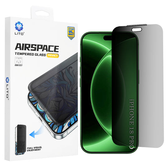 Протектор за екран Privacy Lito Airspace Border за Apple iPhone 18 Pro / 17 Pro, закалено стъкло, пълно залепване