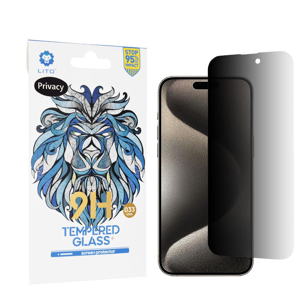 Протектор за екран Privacy Lito Classic за Apple iPhone 15 Pro Max, закалено стъкло, пълно залепване, 2.5D