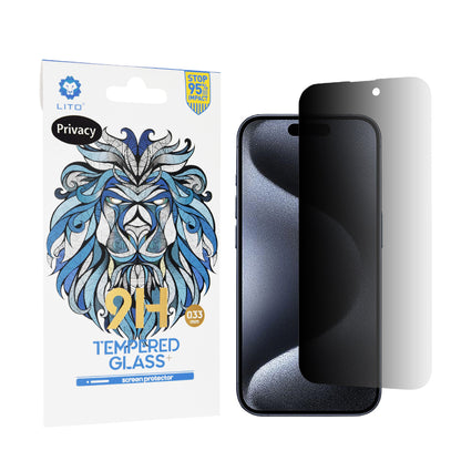 Протектор за екран Privacy Lito Classic за Apple iPhone 15 Pro, закалено стъкло, пълно залепване, 2.5D