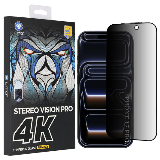 Защитно фолио Privacy Lito D+ Max 4K за Apple iPhone 17 Pro, закалено стъкло, Full Glue