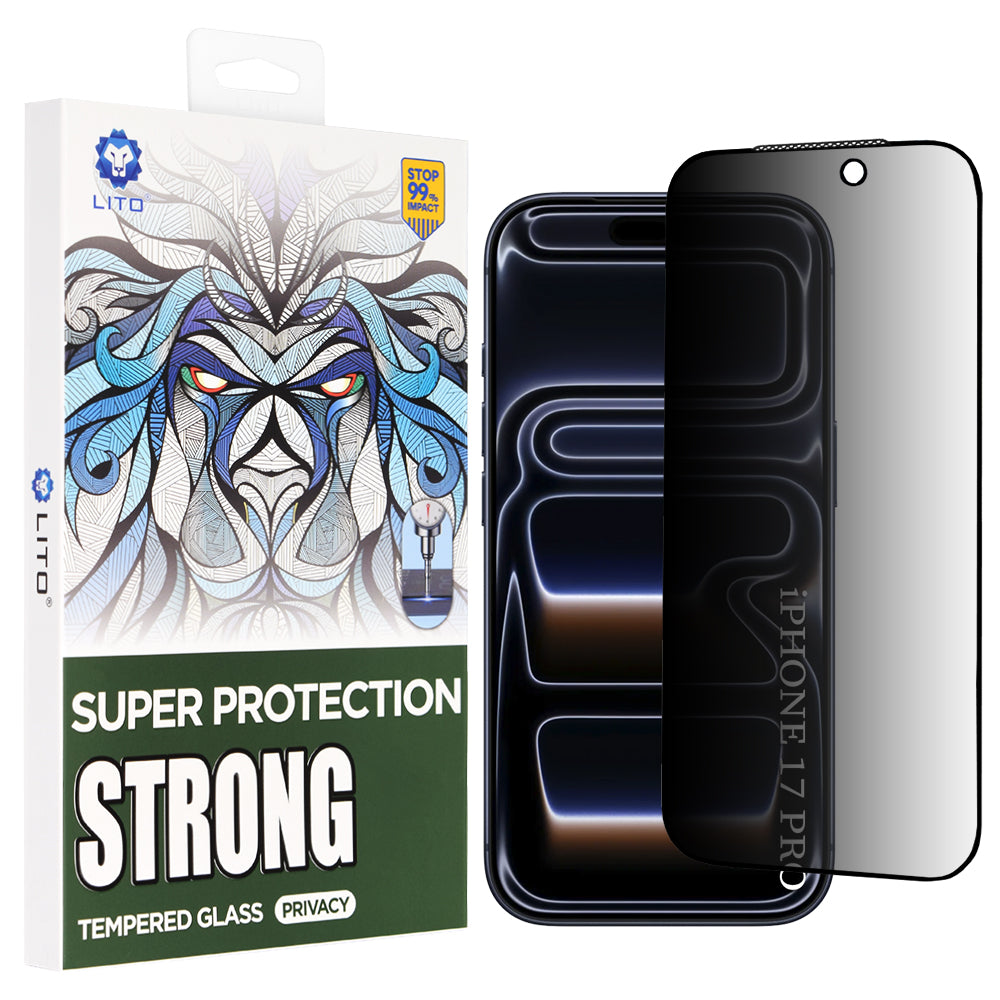 Фолио за защита на екрана Privacy Lito D+ Max Strong за Apple iPhone 17 Pro, Закалено стъкло, Пълно лепене