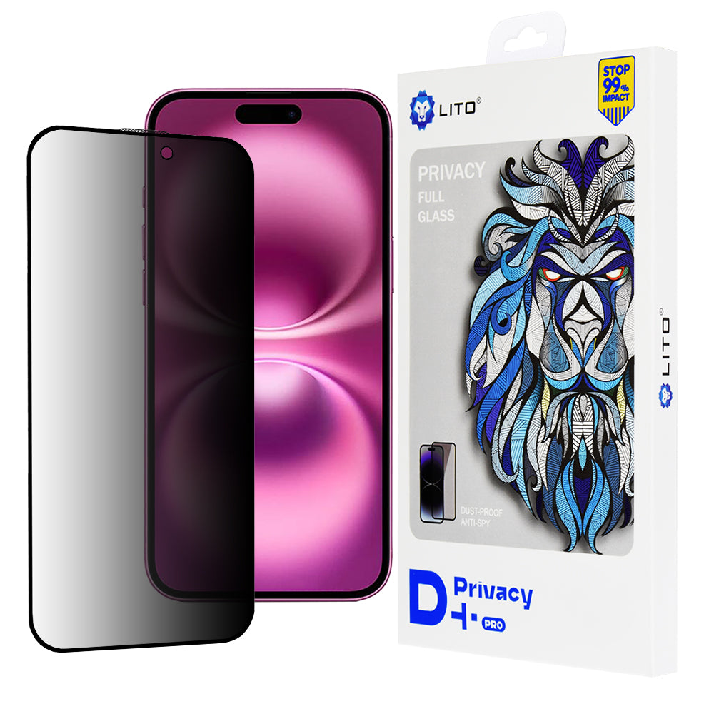 Протектор за екран Privacy Lito D+ Pro за Apple iPhone 16 Plus, закалено стъкло, пълно залепване