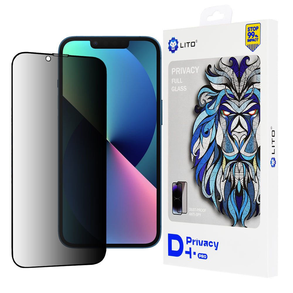 Протектор за екран Privacy Lito D+ Pro за Apple iPhone 17e / 16e / 14 / 13 Pro, закалено стъкло, пълно залепване