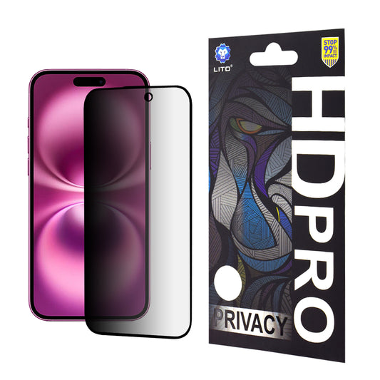Протектор за екран Privacy Lito HD Pro за Apple iPhone 16 Plus, закалено стъкло, пълно залепване