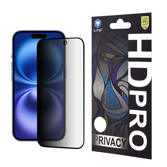 Протектор за екран Privacy Lito HD Pro за Apple iPhone 16, закалено стъкло, пълно залепване