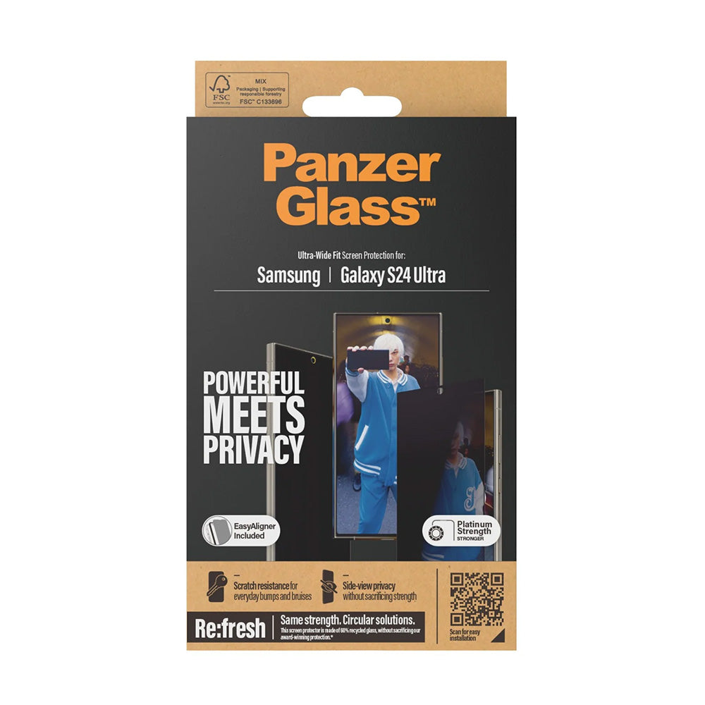 Фолио за защита на екрана Privacy PanzerGlass Ultra-Wide Fit EasyAligner за Samsung Galaxy S24 Ultra S928, Закалено стъкло, Пълно залепване