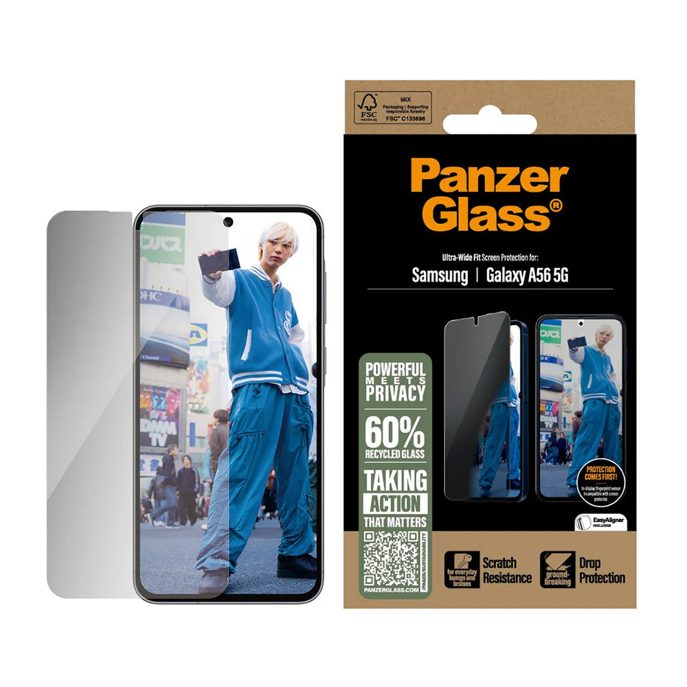 Защитно фолио за екран Privacy PanzerGlass Ultra-Wide Fit за Samsung Galaxy A56 A566, закалено стъкло, Full Glue