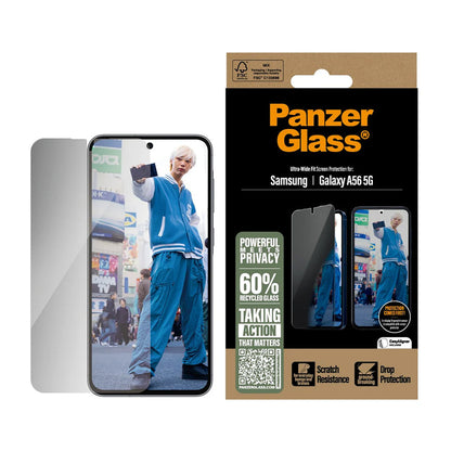 Защитно фолио за екран Privacy PanzerGlass Ultra-Wide Fit за Samsung Galaxy A56 A566, закалено стъкло, Full Glue