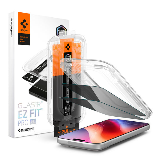 Протектор за екран Privacy Spigen GlastR EZ FIT Pro HD за Apple iPhone 18 Pro, закалено стъкло, пълно залепване, комплект 2 броя AGL12027