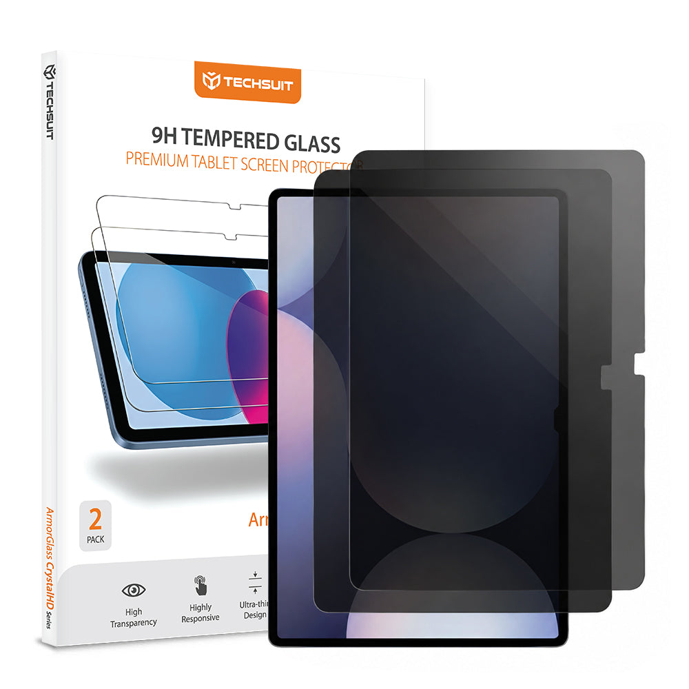 Протектор за екран Privacy Techsuit ArmorGlass CrystalHD за Samsung Galaxy Tab S10+ / Tab S9 FE+, закалено стъкло, пълно залепване, комплект от 2 броя