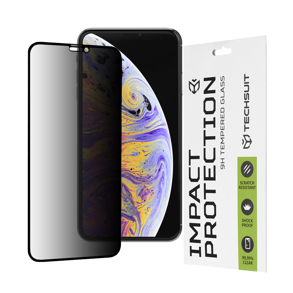 Протектор за екран Privacy Techsuit за Apple iPhone 11 Pro Max / XS Max, закалено стъкло, пълно залепване, 111D