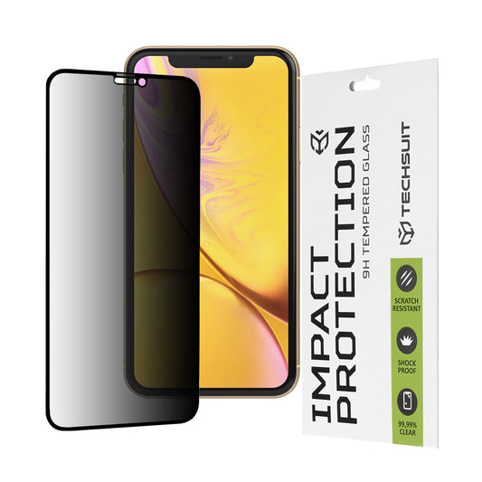 Протектор за екран Privacy Techsuit за Apple iPhone 11 / XR, закалено стъкло, пълно залепване, 111D