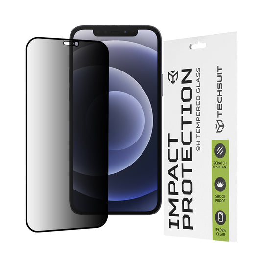 Протектор за екран Privacy Techsuit за Apple iPhone 12 / 12 Pro, закалено стъкло, пълно залепване, 111D