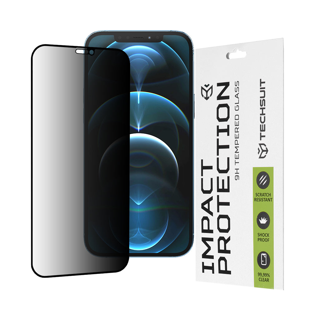 Протектор за екран Privacy Techsuit за Apple iPhone 12 Pro Max, закалено стъкло, пълно залепване, 111D