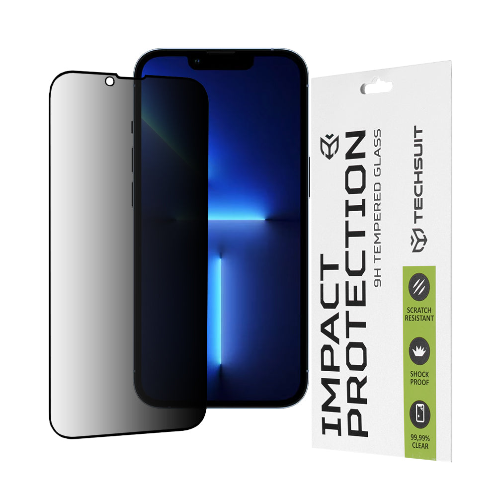 Протектор за екран Privacy Techsuit за Apple iPhone 14 Plus / 13 Pro Max, закалено стъкло, пълно залепване, 111D