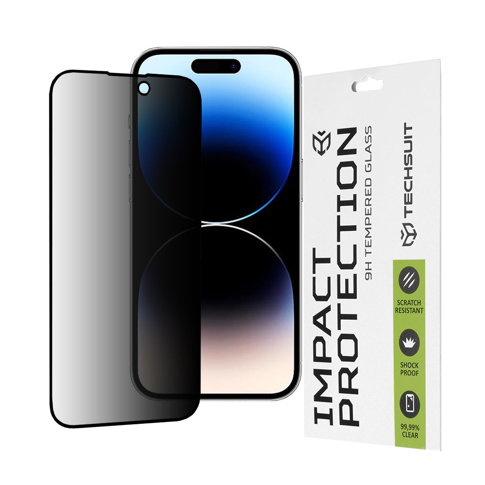 Протектор за екран Privacy Techsuit за Apple iPhone 14 Pro, закалено стъкло, пълно залепване, 111D