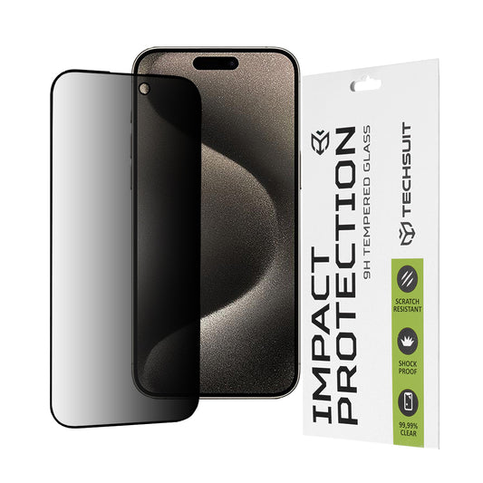 Протектор за екран Privacy Techsuit за Apple iPhone 15 Pro Max, закалено стъкло, пълно залепване, 111D