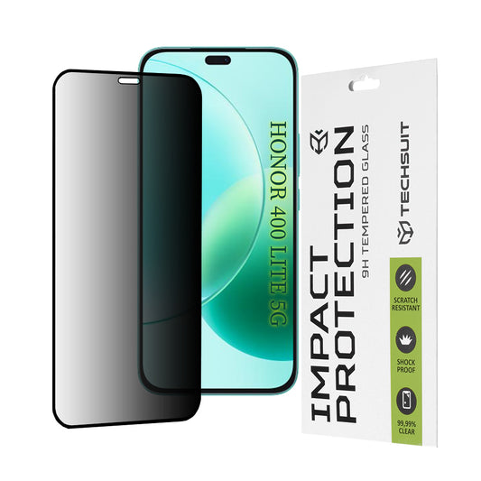 Протектор за екран Privacy Techsuit за Honor 400 Lite / X8c / X8b, закалено стъкло, пълно залепване, 111D