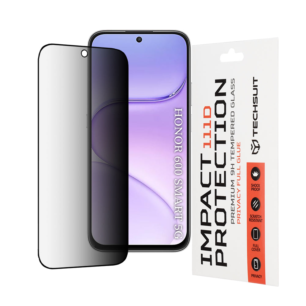 Протектор за екран Privacy Techsuit за Honor 600 Smart, закалено стъкло, пълно залепване, 111D