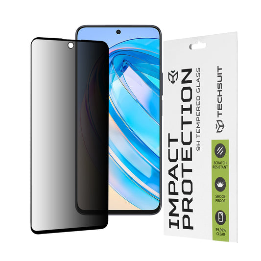 Протектор за екран Privacy Techsuit за Honor X8a / X8 4G, закалено стъкло, пълно залепване, 111D