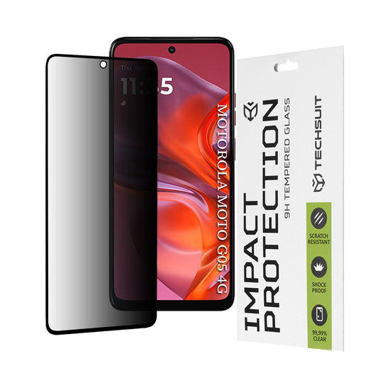 Протектор за екран Privacy Techsuit за Motorola Moto E15 / G05, закалено стъкло, пълно залепване, 111D