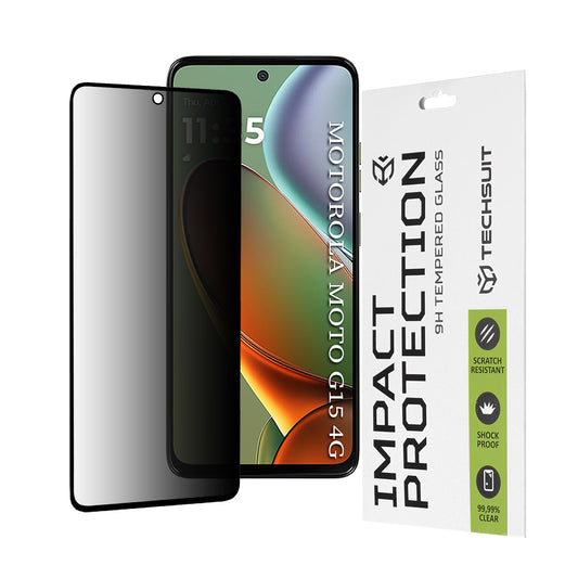 Протектор за екран Privacy Techsuit за Motorola Moto G15 / G15 Power, закалено стъкло, пълно залепване, 111D