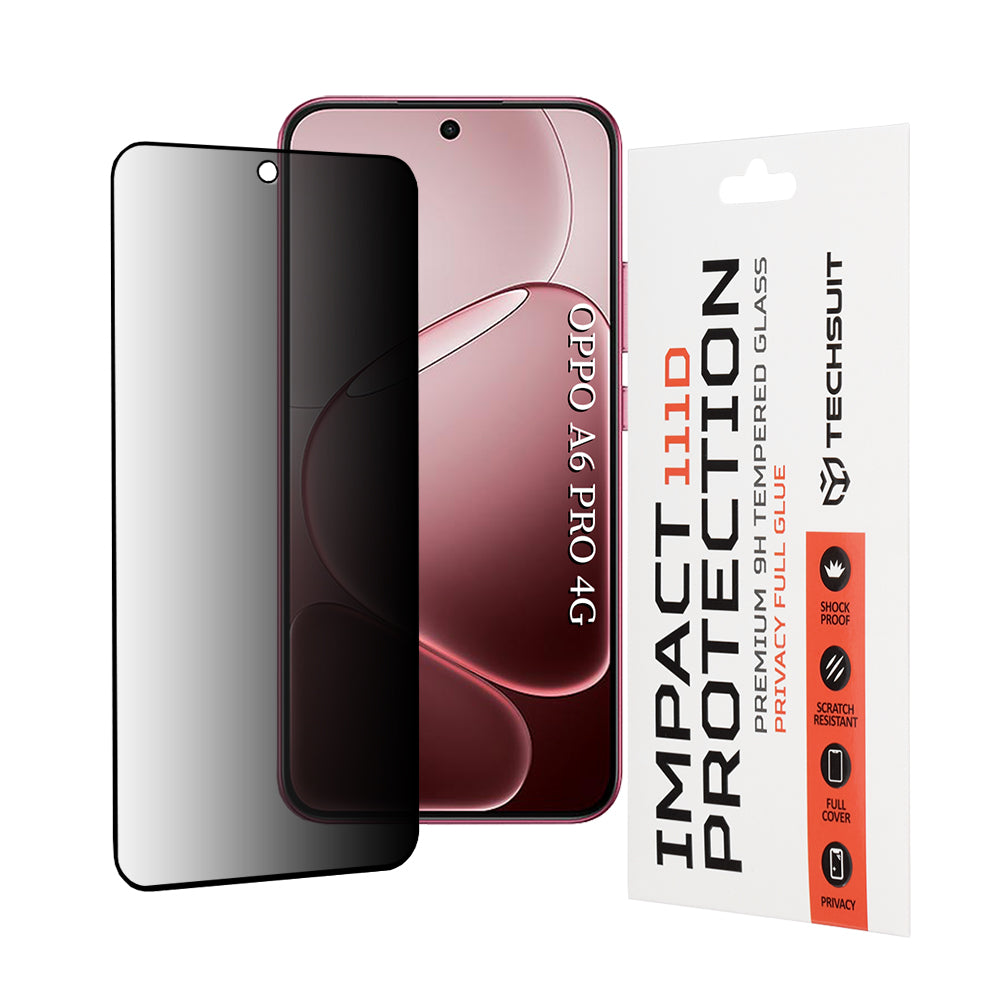 Защитно фолио Privacy Techsuit за Oppo A6 Pro 5G / A6 Pro 4G, закалено стъкло, пълно залепване, 111D