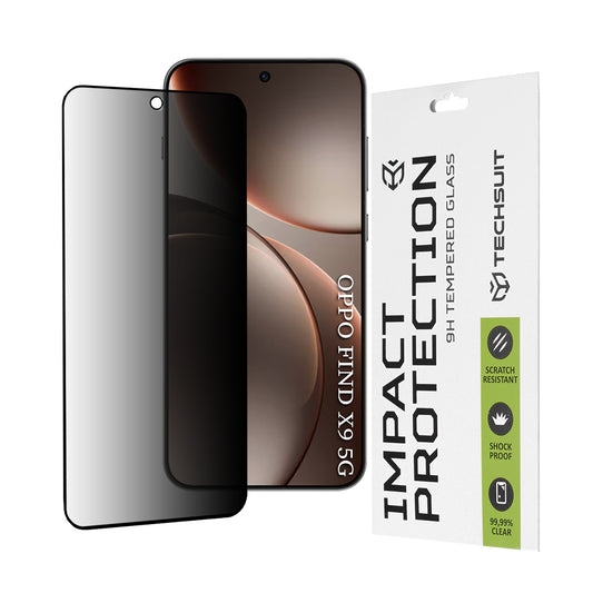 Защитно фолио Privacy Techsuit за Oppo Find X9, закалено стъкло, Full Glue, 111D