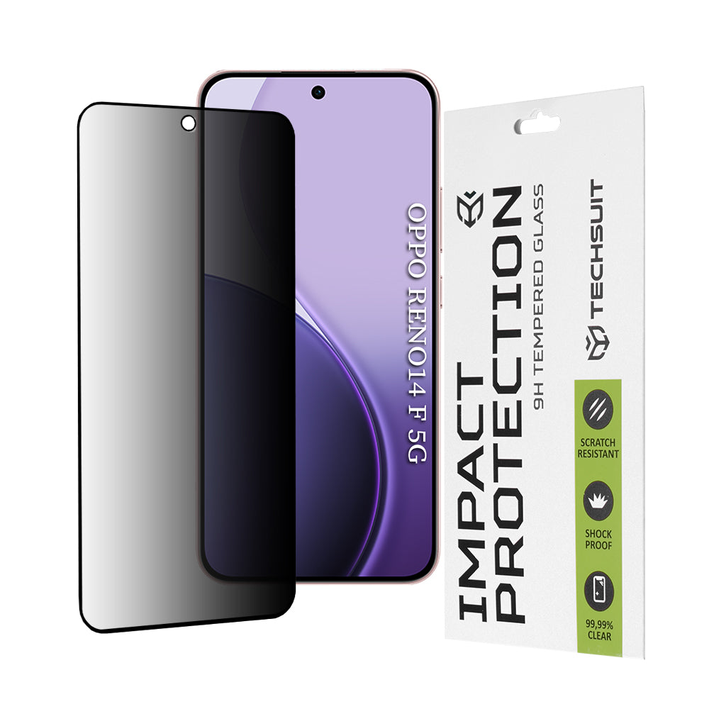 Протектор за екран Privacy Techsuit за Oppo Reno14 FS 5G / Reno14 F, закалено стъкло, пълно залепване, 111D