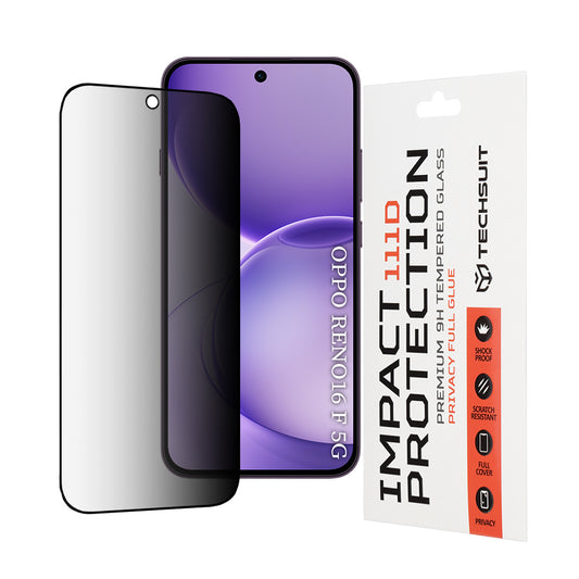 Протектор за екран Privacy Techsuit за Oppo Reno16 F / Reno16 FS, закалено стъкло, пълно залепване, 111D