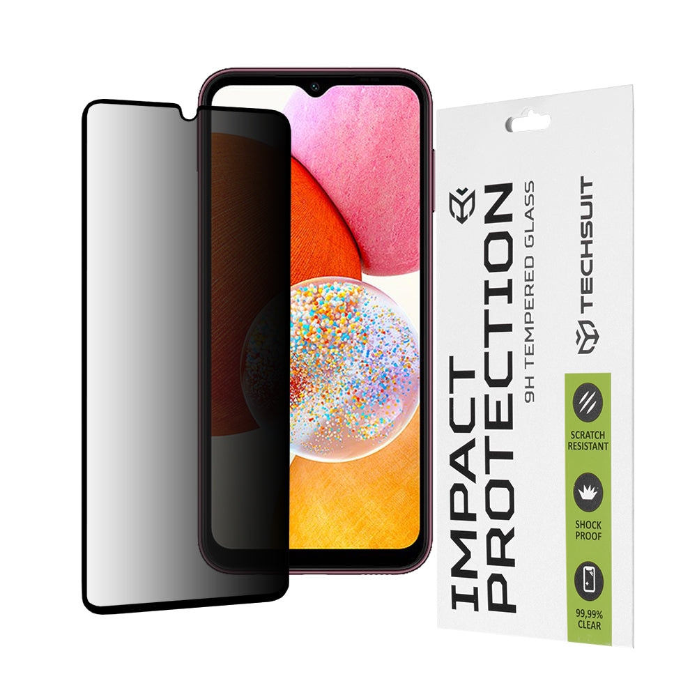 Протектор за екран Privacy Techsuit за Samsung Galaxy A14 A145 / A14 5G A146, закалено стъкло, пълно залепване, 111D