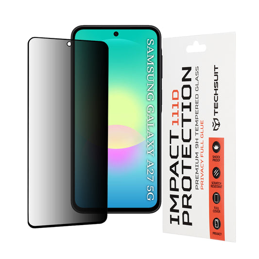 Протектор за екран Privacy Techsuit за Samsung Galaxy A27 5G, закалено стъкло, пълно залепване, 111D