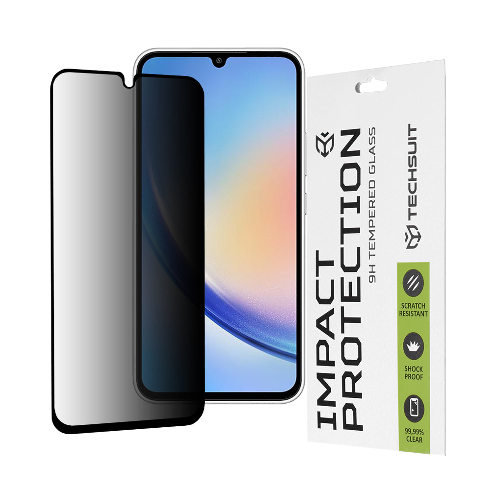 Протектор за екран Privacy Techsuit за Samsung Galaxy A34 A346, закалено стъкло, пълно залепване, 111D