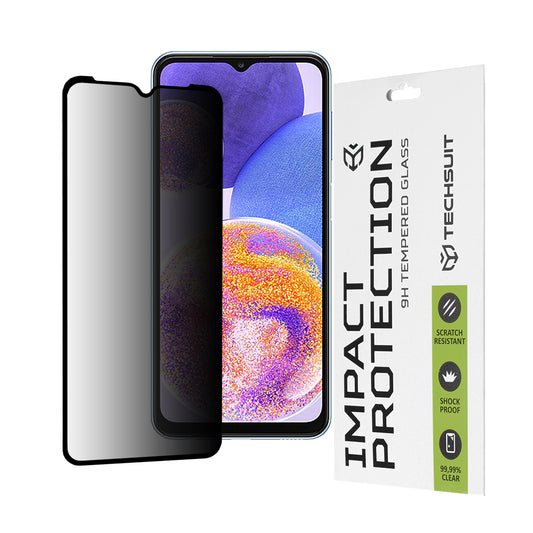 Протектор за екран Privacy Techsuit за Samsung Galaxy M13 M135 / F13 E135 / A23 5G A236 / A23 A235, закалено стъкло, пълно залепване, 111D