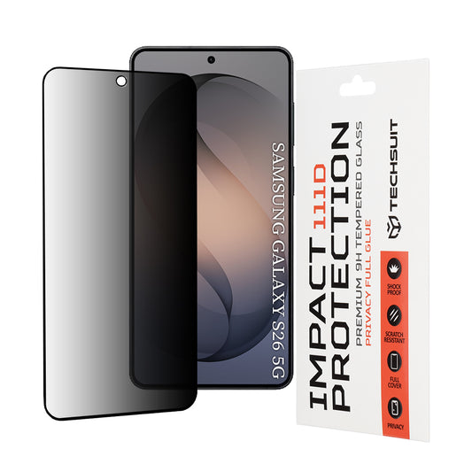 Защитно фолио Privacy Techsuit за Samsung Galaxy S26, закалено стъкло, Full Glue, 111D