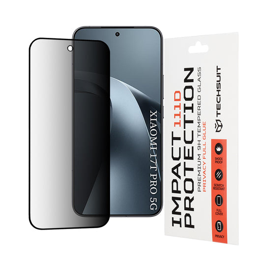 Протектор за екран Privacy Techsuit за Xiaomi 17T Pro, закалено стъкло, пълно залепване, 111D