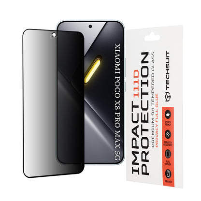 Защитно фолио за екран Privacy Techsuit за Xiaomi Poco X8 Pro Max, закалено стъкло, Full Glue, 111D