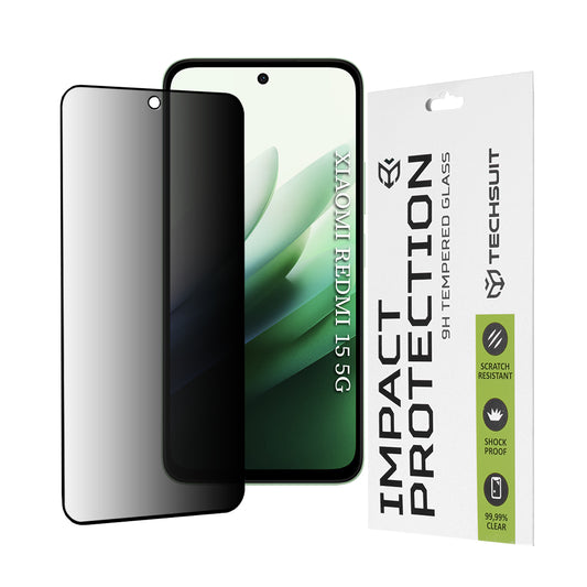 Протектор за екран Privacy Techsuit за Xiaomi Redmi 15 5G / 15 4G, закалено стъкло, пълно залепване, 111D