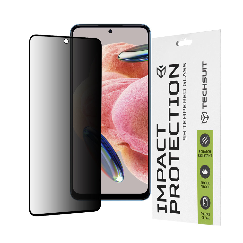 Протектор за екран Privacy Techsuit за Xiaomi Redmi Note 12 4G / Poco X5 / Note 12 5G, закалено стъкло, пълно залепване, 111D