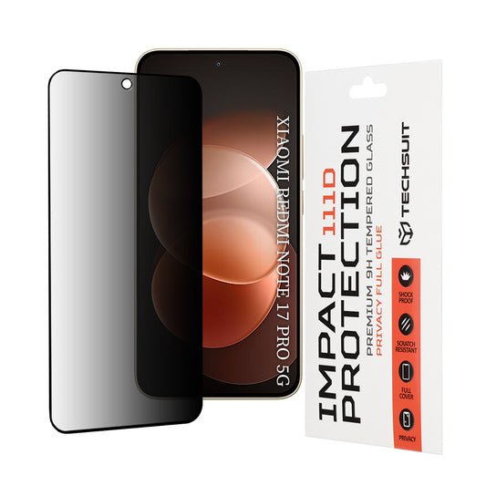 Протектор за екран Privacy Techsuit за Xiaomi Redmi Note 17 Pro / Note 17 Pro Max, закалено стъкло, пълно залепване, 111D
