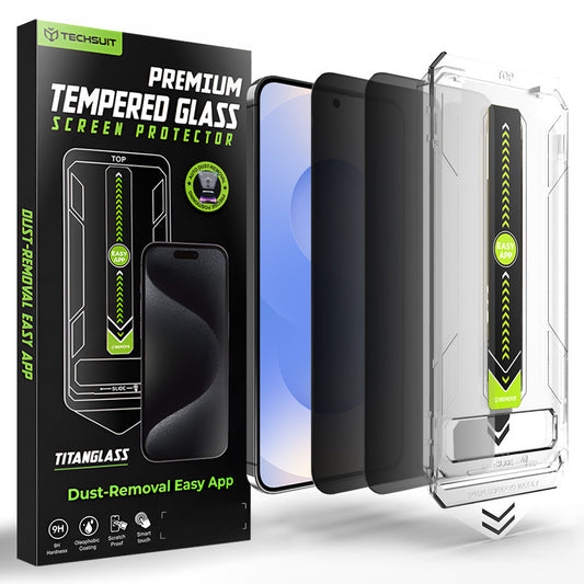 Защитно фолио за екран Privacy Techsuit TitanGlass CrystalHD за Samsung Galaxy S26, закалено стъкло, пълно залепване, комплект от 2 броя