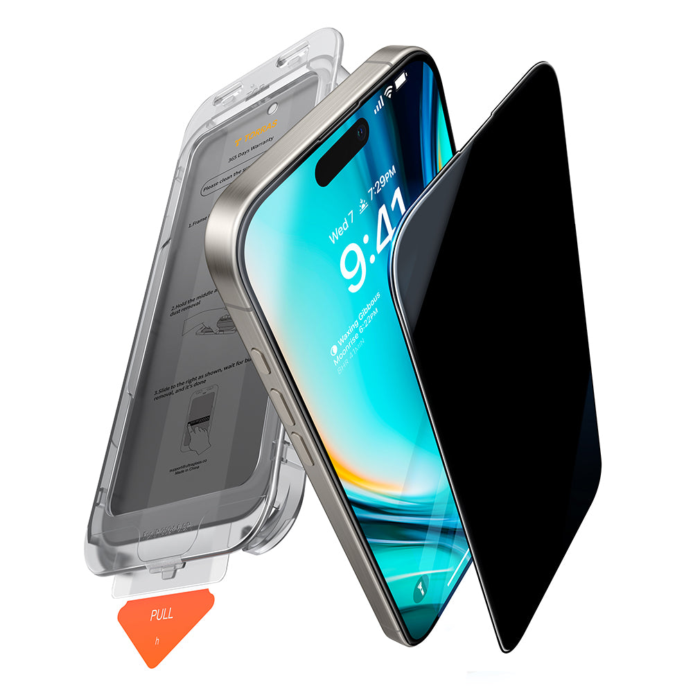 Privacy Screen Protector Torras GlassGo Install Master for Apple iPhone 16 Plus, Tempered Glass, Full Glue